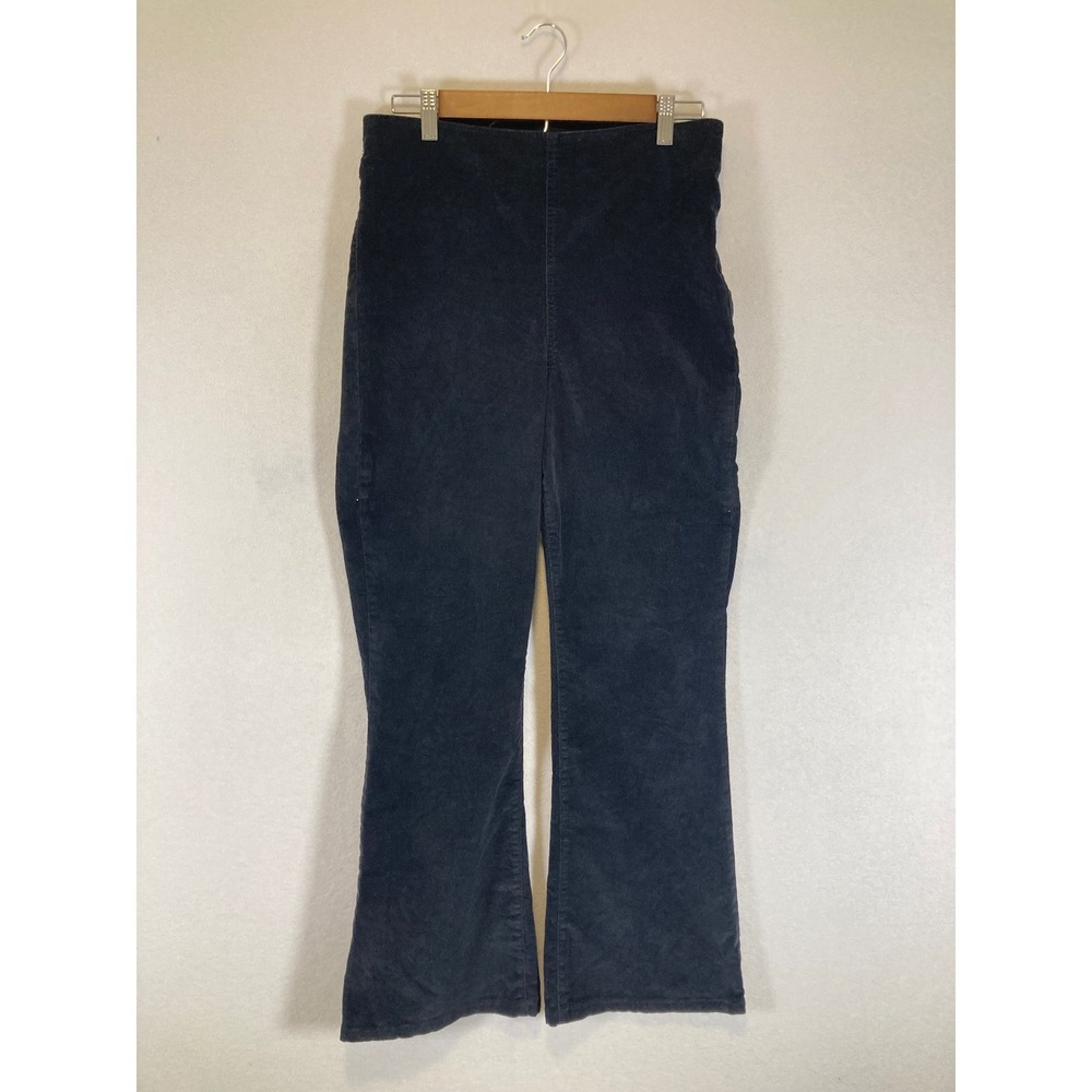 Boho Retro Knox Rose Women 10 Black Corduroy High Rise Pull On Flare Pants